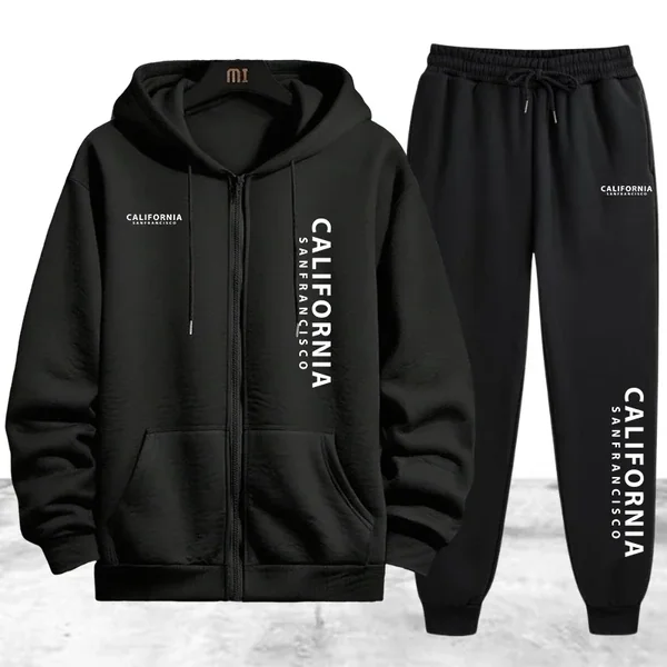 Tracksuit Men's Printing Casual Zip Hooded Sweatshirts Coat Outdoors Sports Jogging Man Clothing Autumn Winter Single Tops Pants