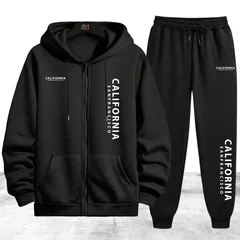 Tracksuit Men's Printing Casual Zip Hooded Sweatshirts Coat Outdoors Sports Jogging Man Clothing Autumn Winter Single Tops Pants