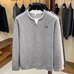 Fashion Trend Solid Color Men's Fake Two‑Piece T-Shirt Autumn Winter Comfortable Long Sleeved Pullover Tops Business Men's Wear