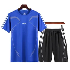 2026 Men Quick‑Dry Sport 2‑Piece Set, Short Sleeve T‑Shirt+Shorts, Breathable Athletic Tracksuit For Running Fitness Training