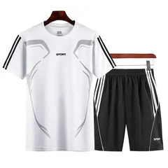 2026 Men Quick‑Dry Sport 2‑Piece Set, Short Sleeve T‑Shirt+Shorts, Breathable Athletic Tracksuit For Running Fitness Training