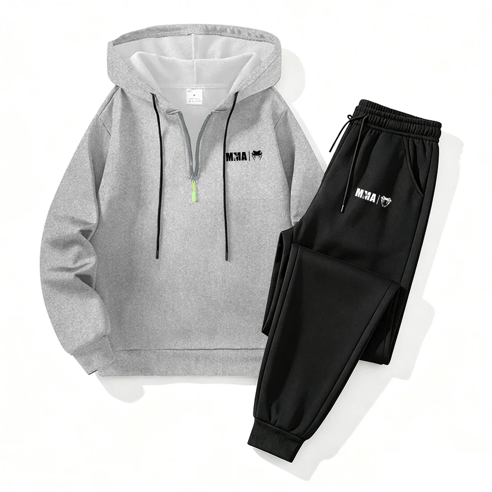 Men's MMA Snakehead Print Casual Set Half Zip Hoodies And Drawstring Sweatpants 2 Piece Set Autumn Fitness Commute Sportswear