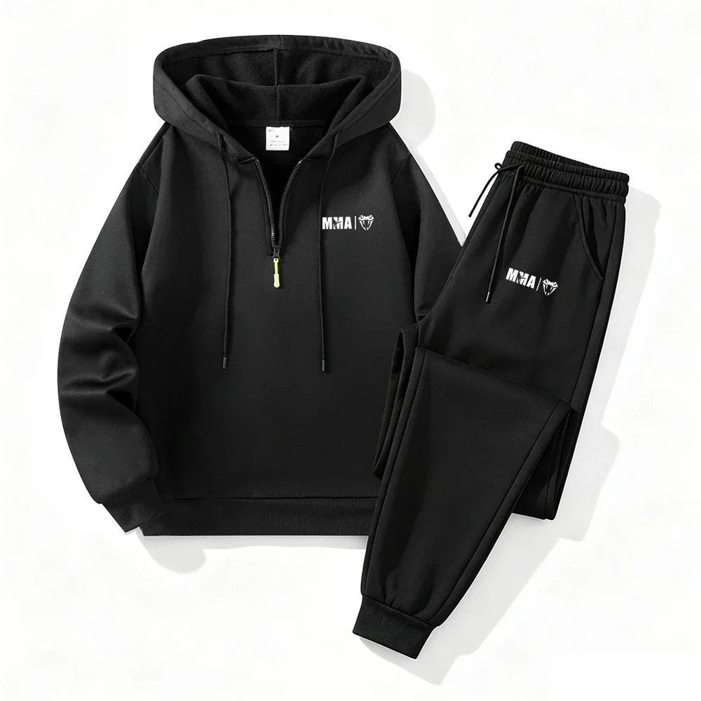 Men's MMA Snakehead Print Casual Set Half Zip Hoodies And Drawstring Sweatpants 2 Piece Set Autumn Fitness Commute Sportswear