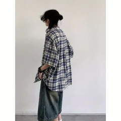 Japanese Youth Style Men Women Plaid Patch Pocket Short Sleeve Shirt Denim Capri Shorts Casual Outfit Set