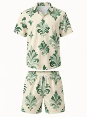 Mens Floral Short Sleeve Shirt and Drawstring Shorts Set Beach Vacation Matching Summer Two Piece Weekend Beach Outfit Beachwear