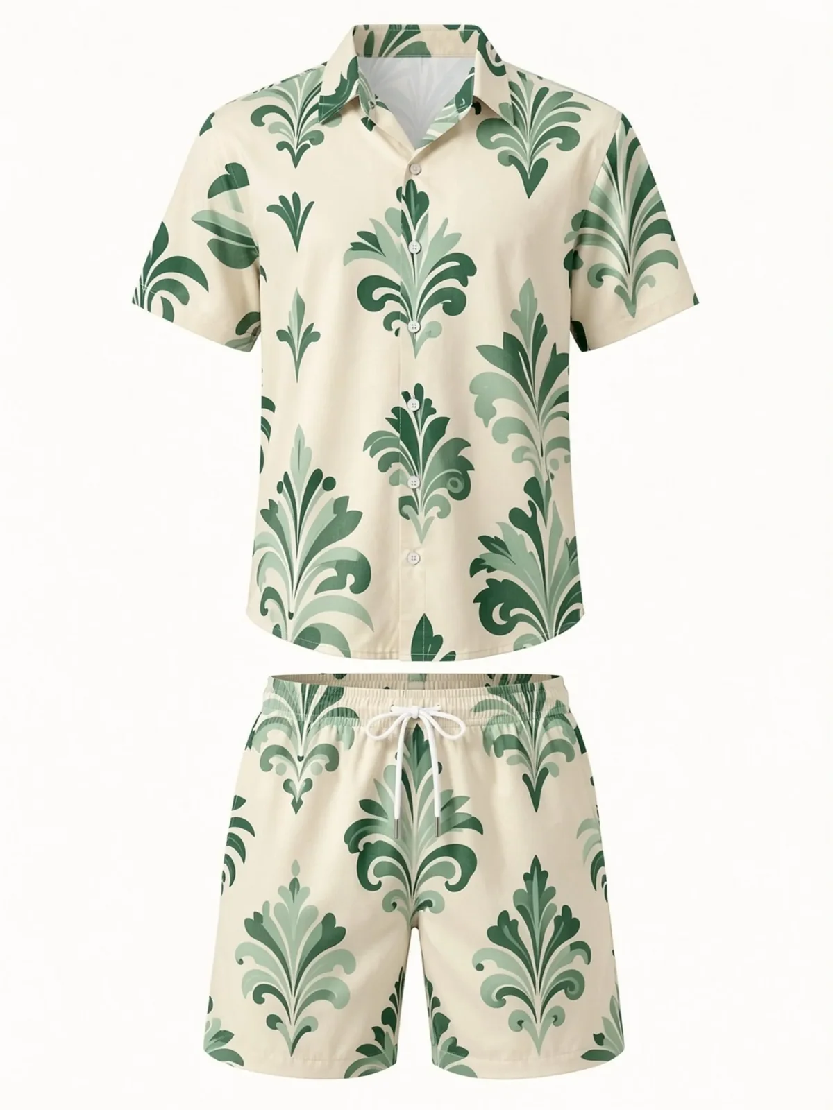 Mens Floral Short Sleeve Shirt and Drawstring Shorts Set Beach Vacation Matching Summer Two Piece Weekend Beach Outfit Beachwear
