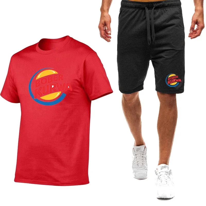 Bober Kurwa Funny Summer Fashion Men's Tracksuit T-shirt Shorts Set Leisure Short Sleeve Set Jogging Gym Suit Brand Clothing