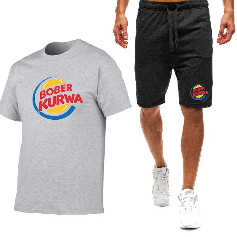 Bober Kurwa Funny Summer Fashion Men's Tracksuit T-shirt Shorts Set Leisure Short Sleeve Set Jogging Gym Suit Brand Clothing