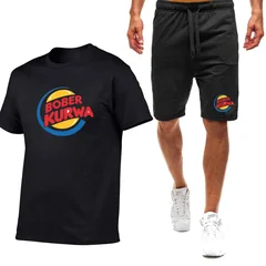 Bober Kurwa Funny Summer Fashion Men's Tracksuit T-shirt Shorts Set Leisure Short Sleeve Set Jogging Gym Suit Brand Clothing