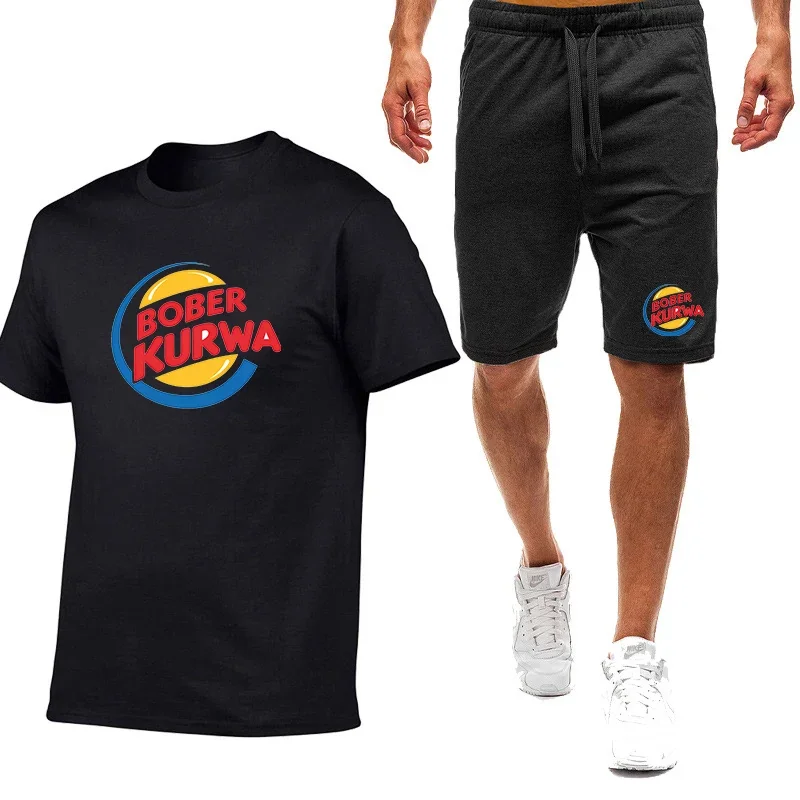 Bober Kurwa Funny Summer Fashion Men's Tracksuit T-shirt Shorts Set Leisure Short Sleeve Set Jogging Gym Suit Brand Clothing