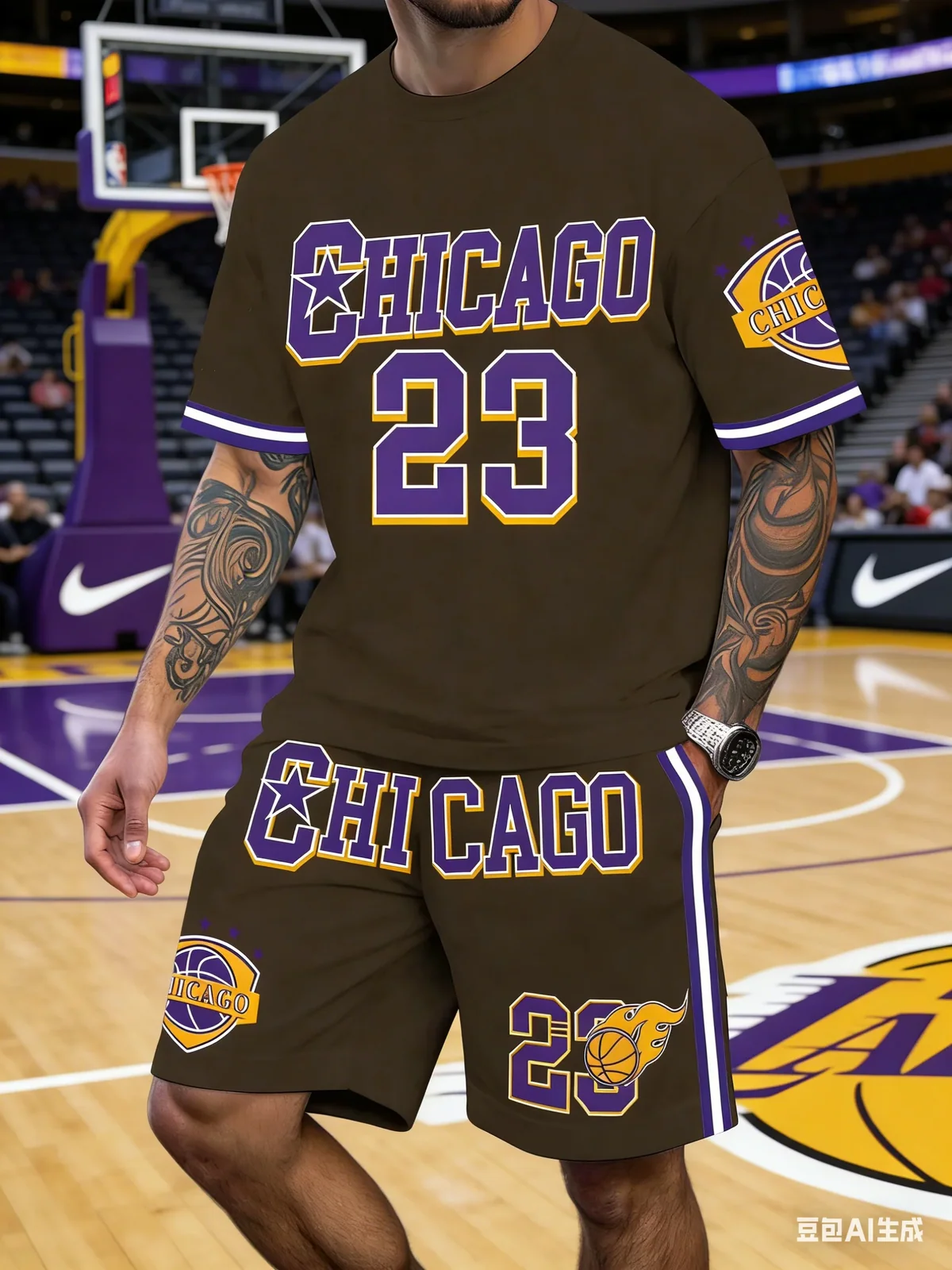 2-piece Set Basketball Sports Letter Design Pattern Print Breathable Summer Man Sports Short Sleeve Top Casual Loose Shorts Set