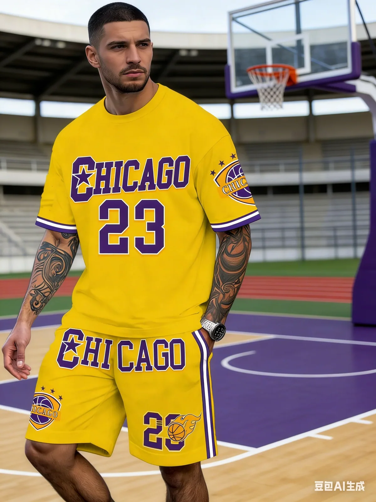2-piece Set Basketball Sports Letter Design Pattern Print Breathable Summer Man Sports Short Sleeve Top Casual Loose Shorts Set