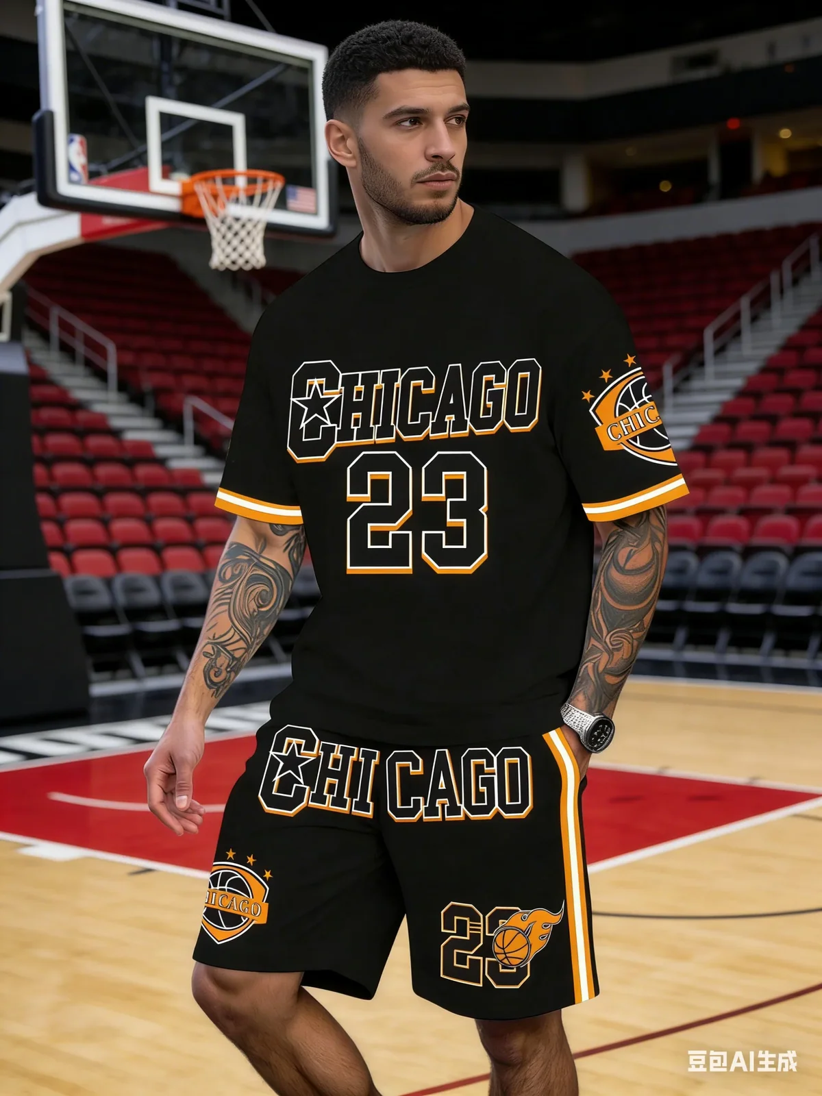 2-piece Set Basketball Sports Letter Design Pattern Print Breathable Summer Man Sports Short Sleeve Top Casual Loose Shorts Set