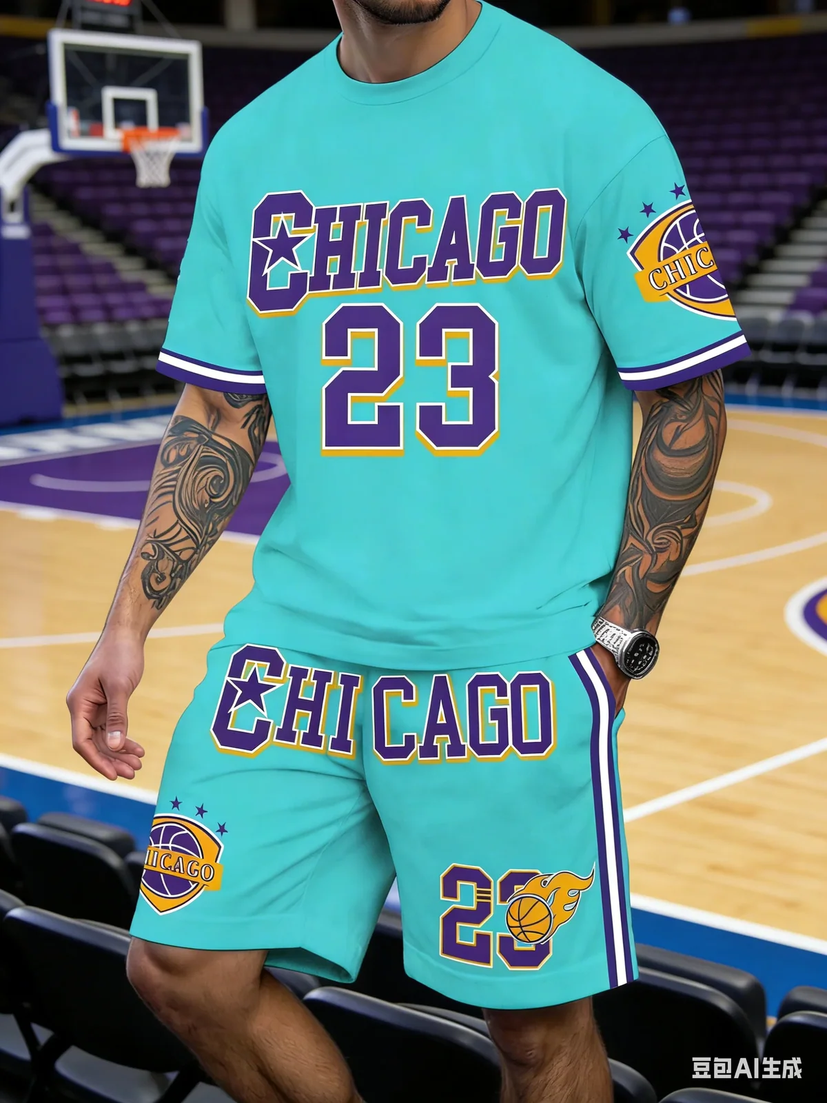 2-piece Set Basketball Sports Letter Design Pattern Print Breathable Summer Man Sports Short Sleeve Top Casual Loose Shorts Set
