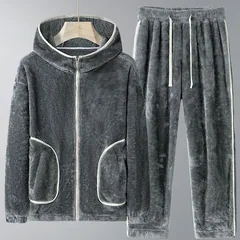 2026 Winter New Men's Hoodie Set with Thick Fleece for Wind and Cold Protection, Warm and Fashionable Casual Two Piece Set