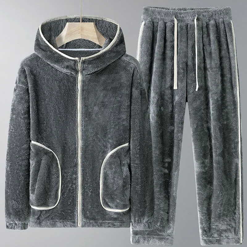 2026 Winter New Men's Hoodie Set with Thick Fleece for Wind and Cold Protection, Warm and Fashionable Casual Two Piece Set