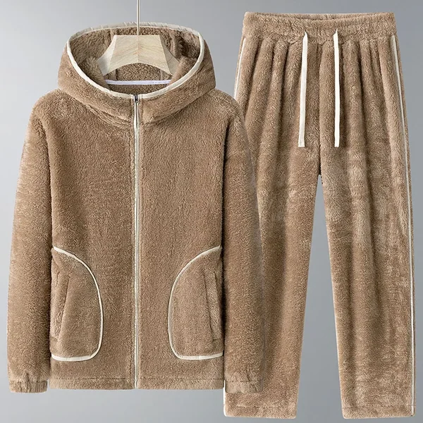 2026 Winter New Men's Hoodie Set with Thick Fleece for Wind and Cold Protection, Warm and Fashionable Casual Two Piece Set