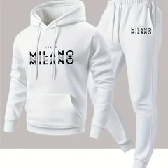 New autumn hoodie hooded set for men and women MILANO letter print with drawstring and pocket for daily warmth and comfort