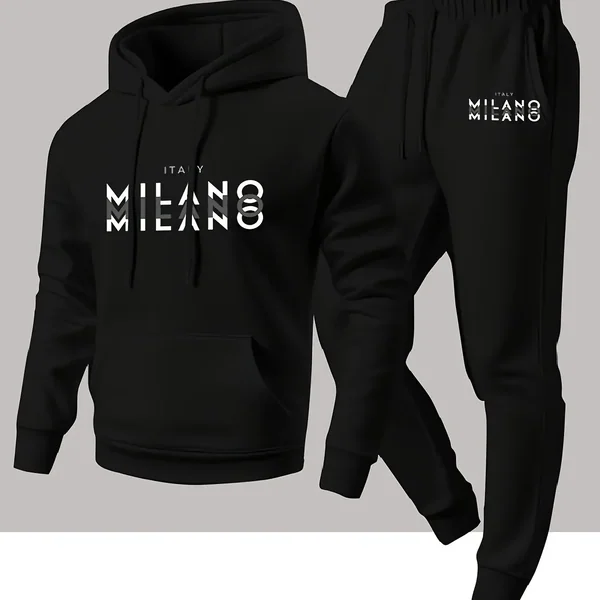 New autumn hoodie hooded set for men and women MILANO letter print with drawstring and pocket for daily warmth and comfort