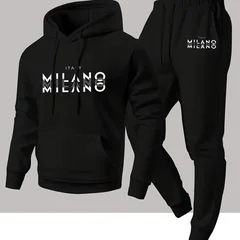 New autumn hoodie hooded set for men and women MILANO letter print with drawstring and pocket for daily warmth and comfort
