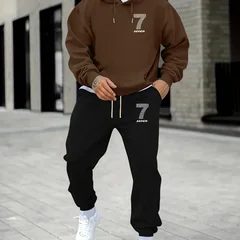 2026 Men Number 7 Seven Graphic 2 Piece Hoodie Jogger Pants Set Casual Autumn Winter Sports Tracksuit
