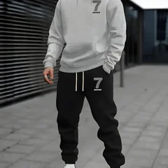 2026 Men Number 7 Seven Graphic 2 Piece Hoodie Jogger Pants Set Casual Autumn Winter Sports Tracksuit