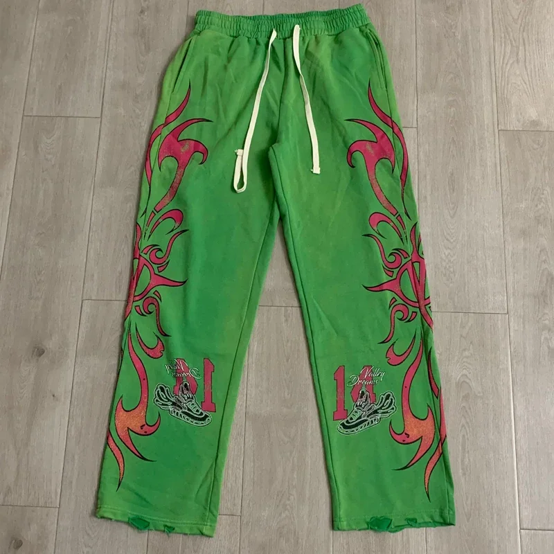 High Street Gradient Contrast Print Vale Men's 2‑Piece Set Distressed Zip Hoodie Elastic Waist Straight Sweatpants Suit
