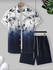 Fashion Summer 2 PCS Tracksuit Casual Loose Short Sleeve Shirts Elastic Waisted Shorts Sets Beach Sports Holiday Matching Suits