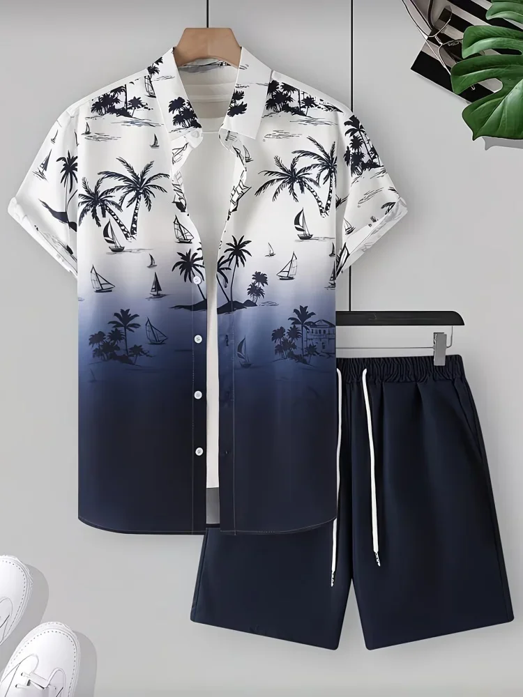 Fashion Summer 2 PCS Tracksuit Casual Loose Short Sleeve Shirts Elastic Waisted Shorts Sets Beach Sports Holiday Matching Suits