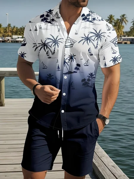 Fashion Summer 2 PCS Tracksuit Casual Loose Short Sleeve Shirts Elastic Waisted Shorts Sets Beach Sports Holiday Matching Suits