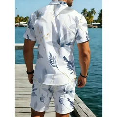 Men Summer Hawaii Shirt and Shorts Set Lightweight Breathable Polyester Beach Outfit Casual Vacation Swimwear Lounge Wear Quick
