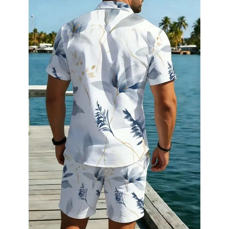 Men Summer Hawaii Shirt and Shorts Set Lightweight Breathable Polyester Beach Outfit Casual Vacation Swimwear Lounge Wear Quick