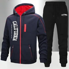 Mens Tracksuits+Sweatpants Two Pieces Suits Winter Print Zipper Hooded Sweatshirt Casual Fitness Jogging Sports 2026 Pants Sets