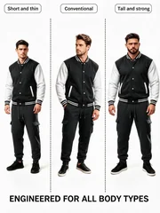 Men Casual Outfit 2 Piece Tracksuit Color Block Varsity Jacket Drawstring Cargo Jogger Pants Streetwear Suit