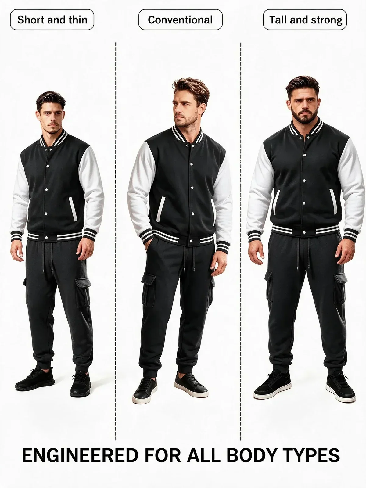 Men Casual Outfit 2 Piece Tracksuit Color Block Varsity Jacket Drawstring Cargo Jogger Pants Streetwear Suit