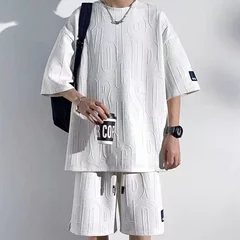 2026 Men's New 3D Waffle Shorts Sets Summer Suit Casual T-shirt + Shorts Suit Men's Tracksuit Solid Color Tracksuits Loose Suits