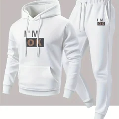 New autumn hoodie hooded set for men and women, I'm ok printed with drawstring and pocket for daily warmth and comfort as a gift