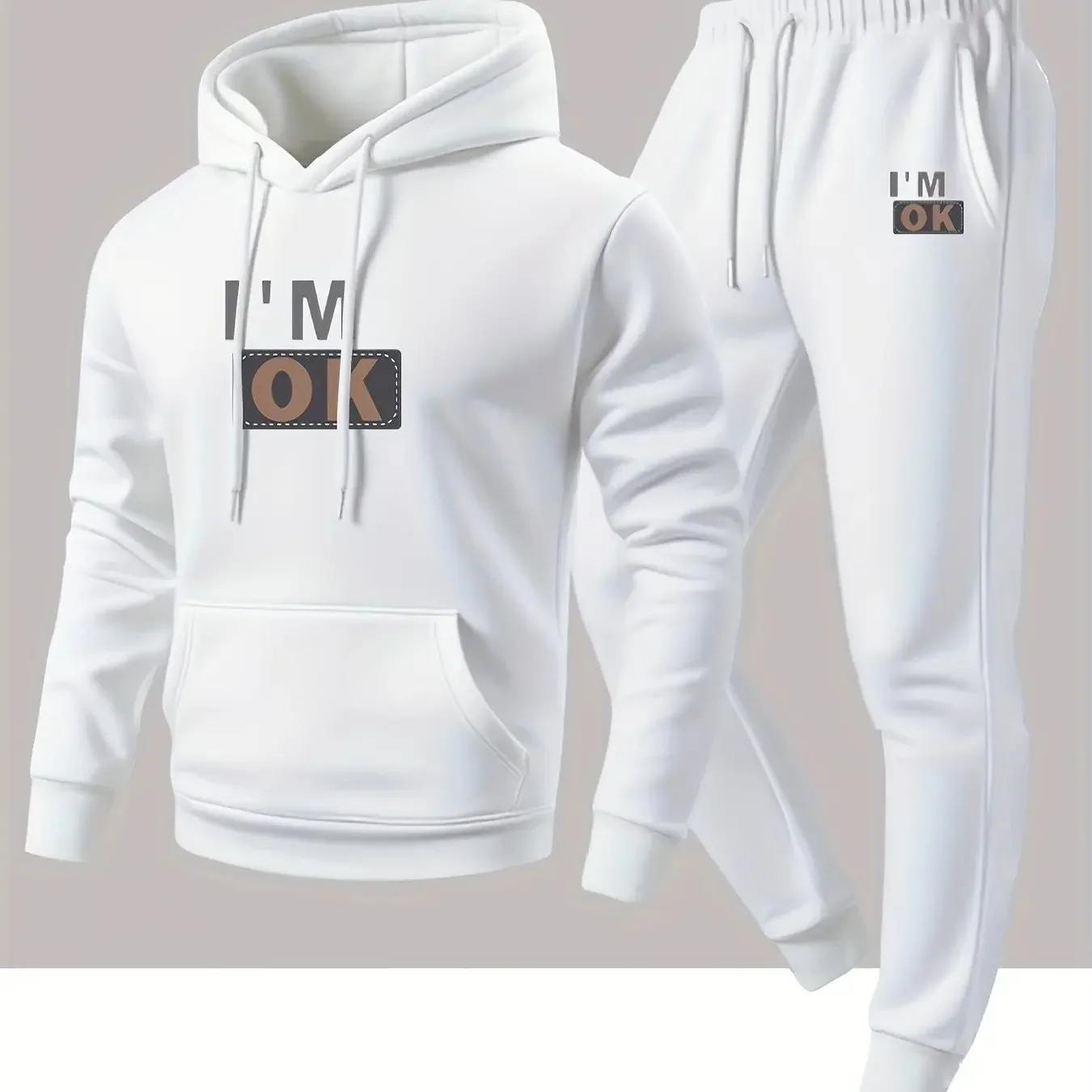 New autumn hoodie hooded set for men and women, I'm ok printed with drawstring and pocket for daily warmth and comfort as a gift