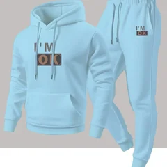 New autumn hoodie hooded set for men and women, I'm ok printed with drawstring and pocket for daily warmth and comfort as a gift