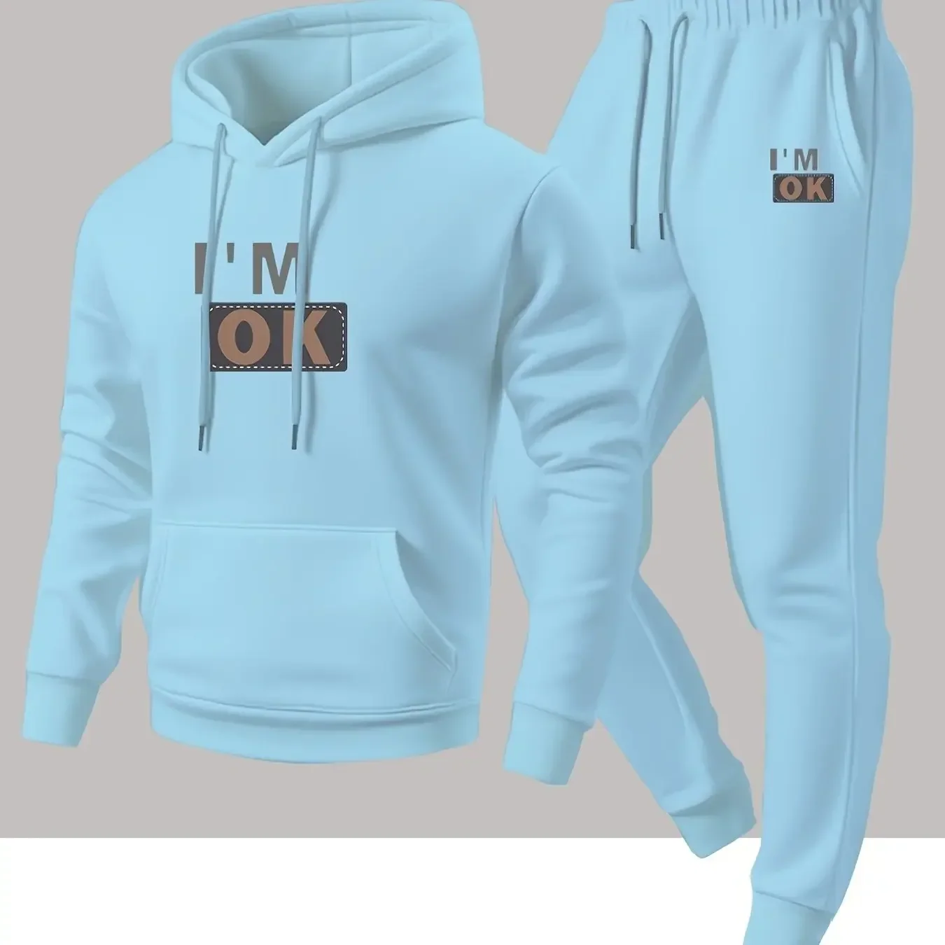 New autumn hoodie hooded set for men and women, I'm ok printed with drawstring and pocket for daily warmth and comfort as a gift