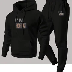 New autumn hoodie hooded set for men and women, I'm ok printed with drawstring and pocket for daily warmth and comfort as a gift