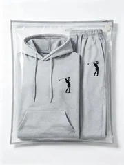 100% polyester fiber hooded sweatshirt, printed loose long-sleeved hooded sweatshirt + jogging pants two-piece casual streetwear