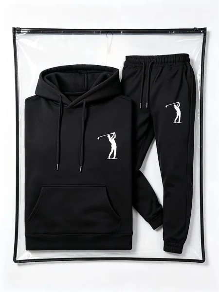 100% polyester fiber hooded sweatshirt, printed loose long-sleeved hooded sweatshirt + jogging pants two-piece casual streetwear