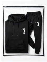 100% polyester fiber hooded sweatshirt, printed loose long-sleeved hooded sweatshirt + jogging pants two-piece casual streetwear