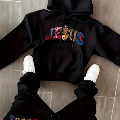 Autumn Trendy New Sweatshirt Sweatpants Set Men's Daily Loose Casual Fit Printed Hundred Long Sleeve Sweatshirt 2 piecesSet