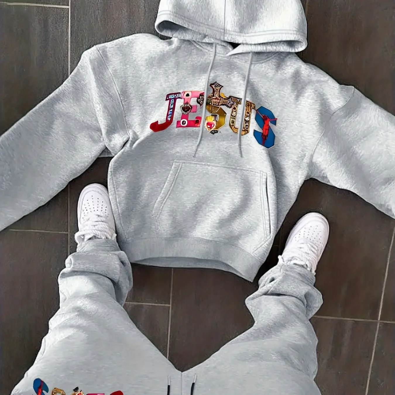 Autumn Trendy New Sweatshirt Sweatpants Set Men's Daily Loose Casual Fit Printed Hundred Long Sleeve Sweatshirt 2 piecesSet