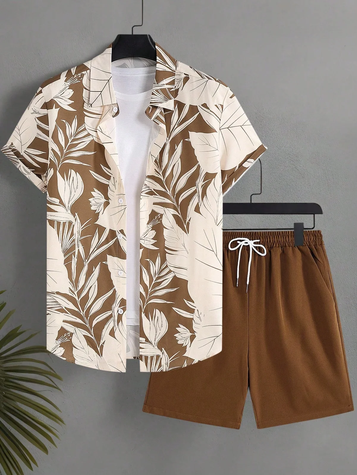 2026 Men's Minimalist Floral Print Summer Shirt and Shorts Set—Hawaiian-Style Casual Fashionable and Breathable Men's Set