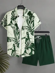 2026 Men's Minimalist Floral Print Summer Shirt and Shorts Set—Hawaiian-Style Casual Fashionable and Breathable Men's Set