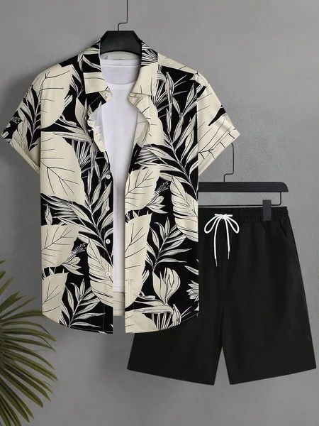 2026 Men's Minimalist Floral Print Summer Shirt and Shorts Set—Hawaiian-Style Casual Fashionable and Breathable Men's Set