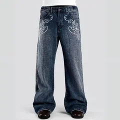 Retro Y2K 2 Pcs Set Street Style Suit Striped Collar Polo Jersey Top Embroidered Bootcut Denim Pants Unisex Casual Streetwear
